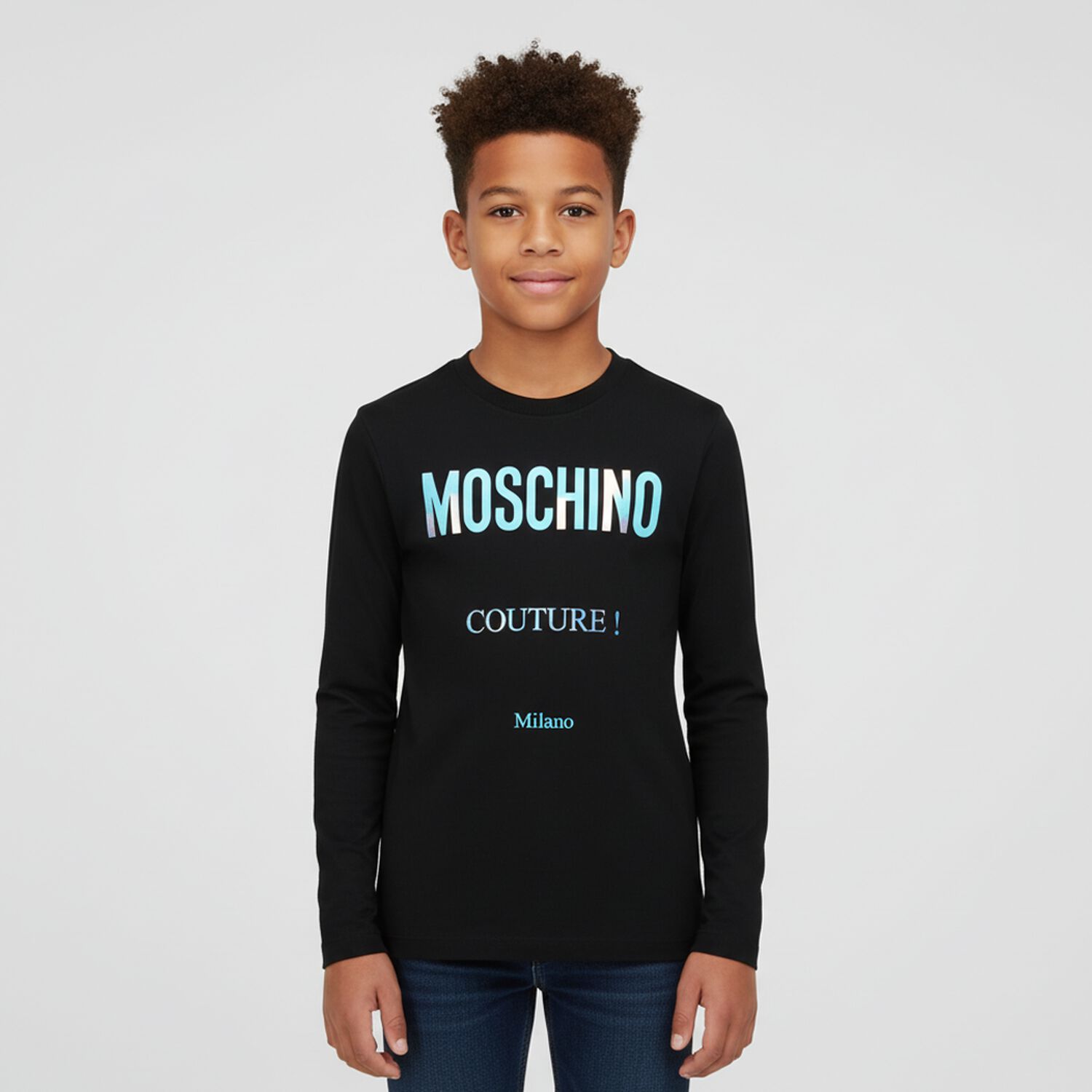 توب بأكمام طويلة بالشعار باللون الأسود للأولاد, 1, hi-res image number null