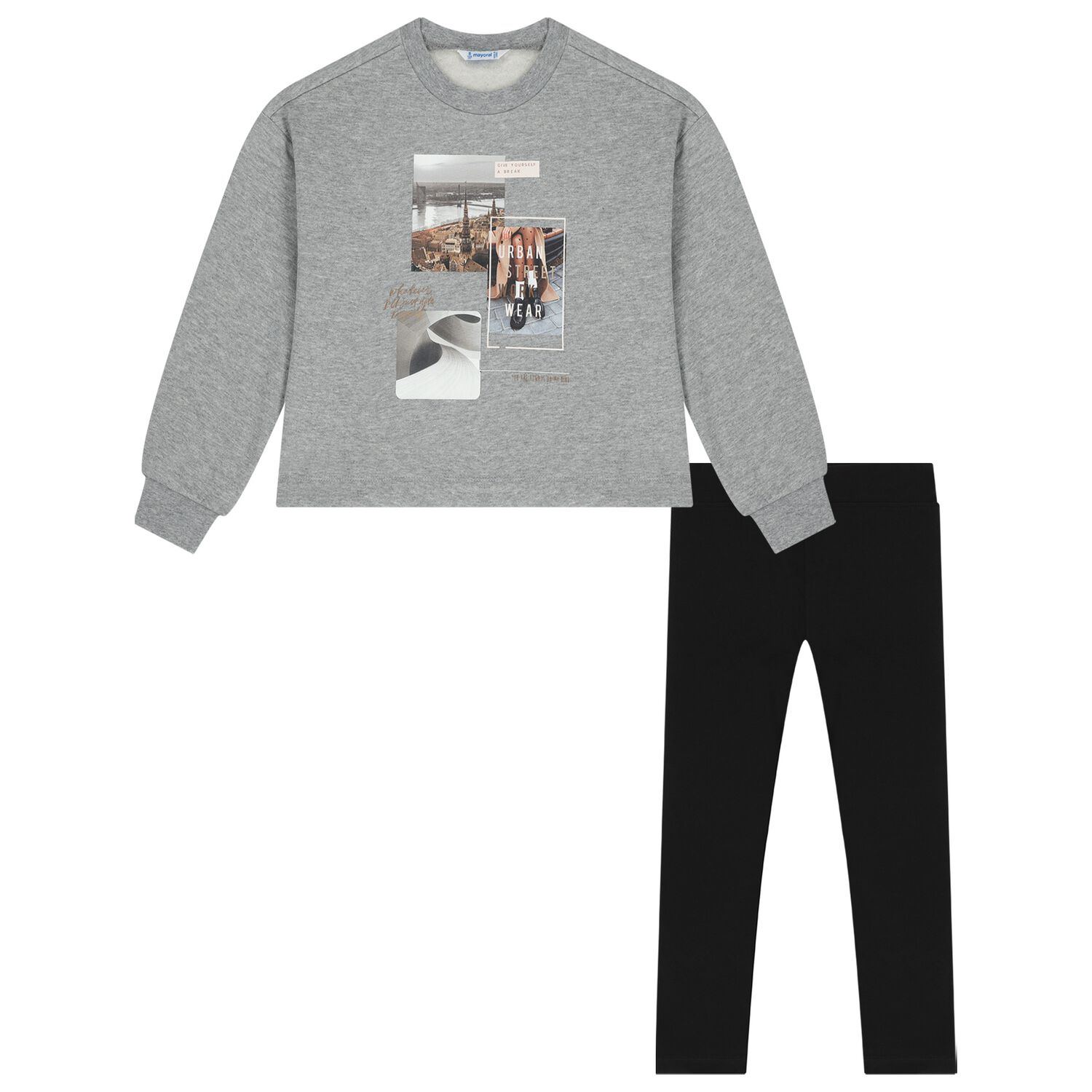 طقم بنات ليغنز  باللون الرمادي و الأسود, 1, hi-res