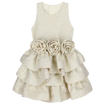 Girls Gold Rose Tiered Dress