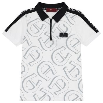 Aigner Boys White Logo Polo Shirt, 1 Boys White Logo Polo Shirt