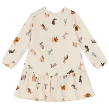 Younger Girls Beige Rabbit Dress