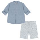 Boys Blue & Ivory Shorts Set, 1, hi-res