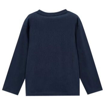 Boys Navy Blue Logo Long Sleeve Top