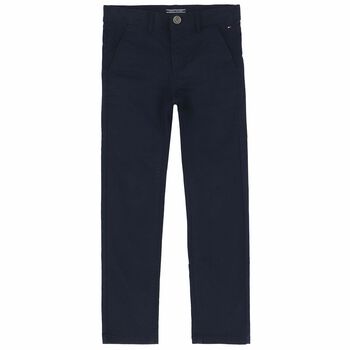 Boys Navy Blue Logo Chinos