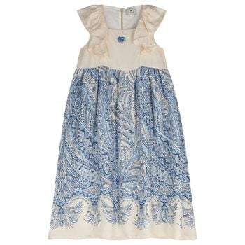 Girls Ivory & Blue Floral Paisley Dress 