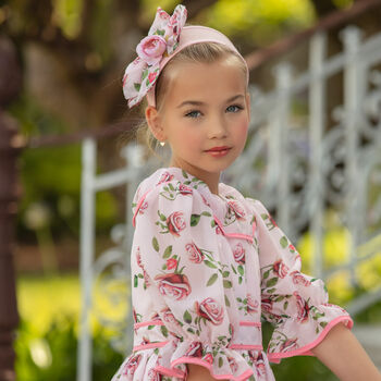 Girls Pink Wide Flower Hairband