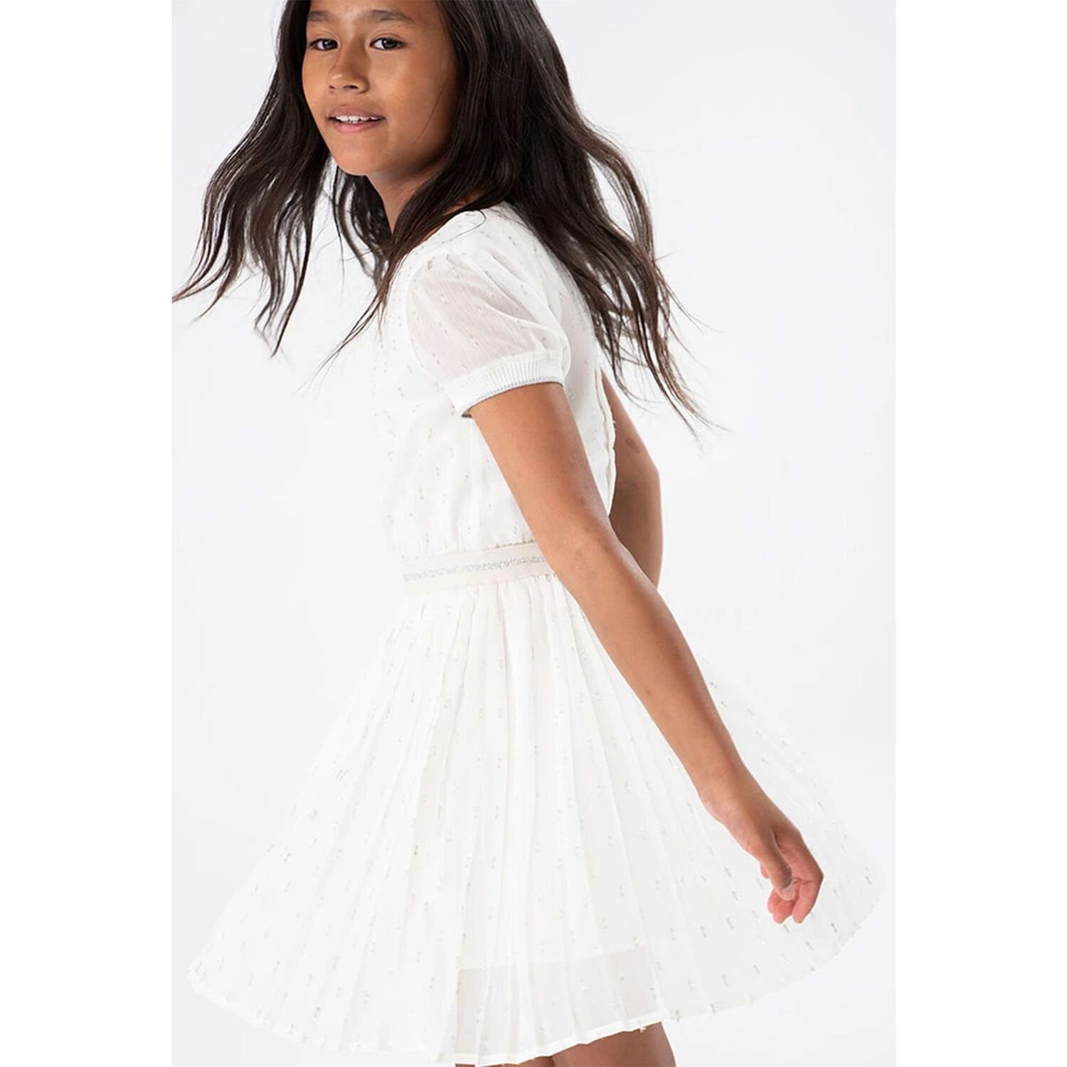 Girls Ivory Pleated Skirt, 1, hi-res