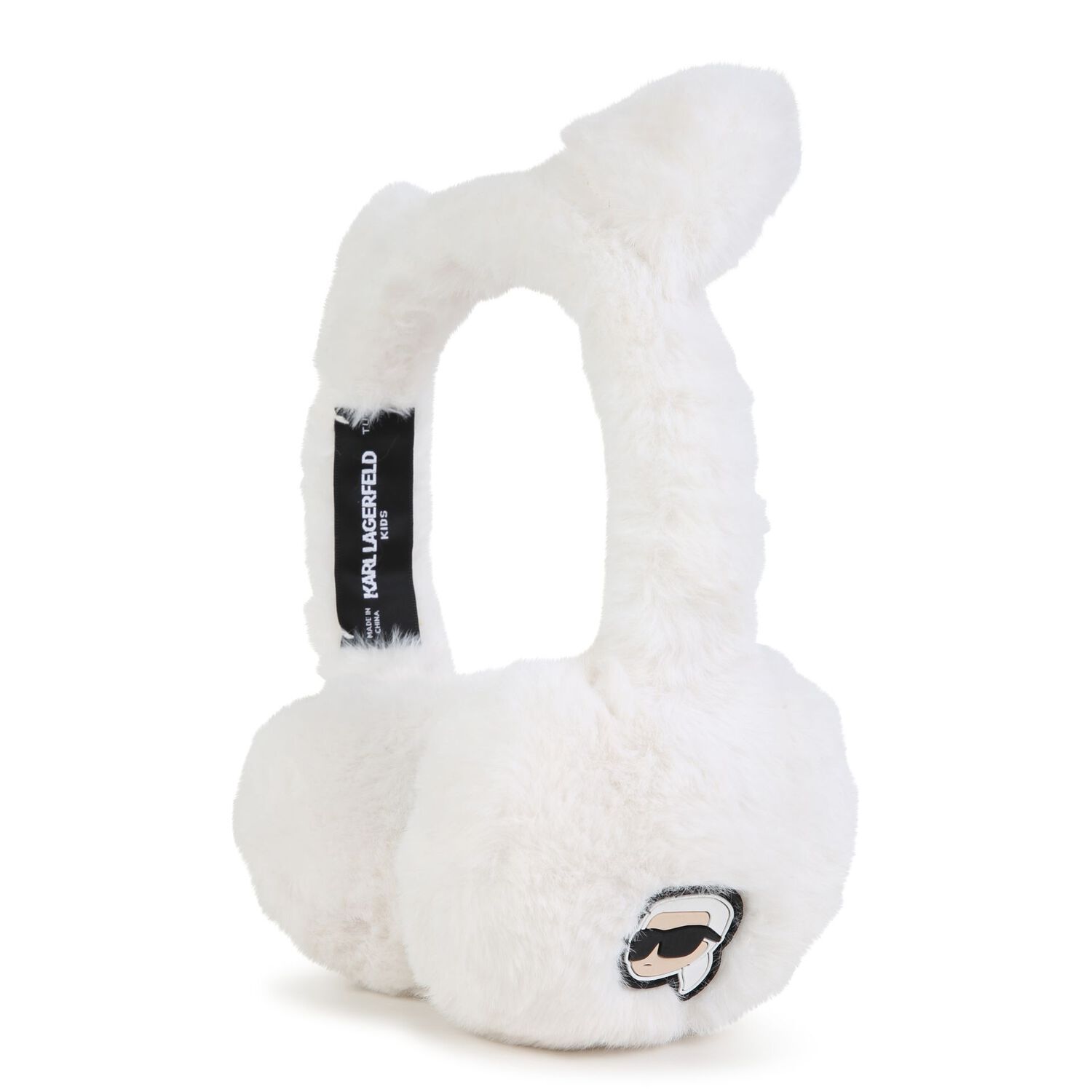 Girls White Faux Fur Earmuffs, 1, hi-res