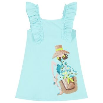 Girls Aqua Ruffled Dress