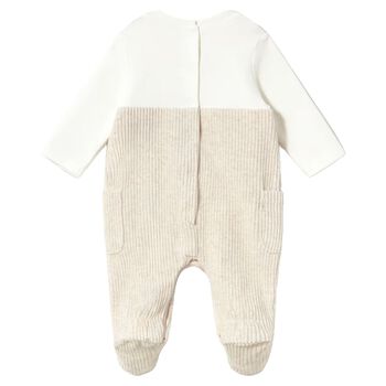 Baby Boys White & Beige Lamb Romper