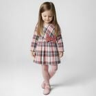 فستان بنات منقوش بفيونكه باللون الوردى والعاجى , 2, hi-res