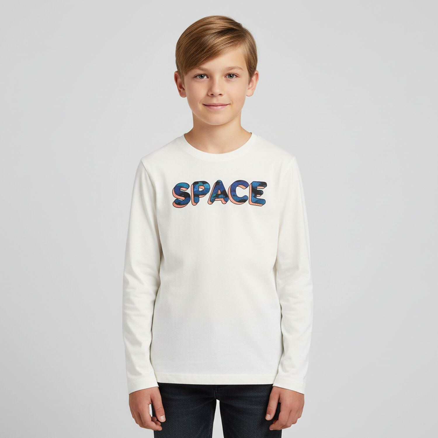 Boys Ivory & Navy Long Sleeve Tops ( 2-Pack ), 1, hi-res image number null
