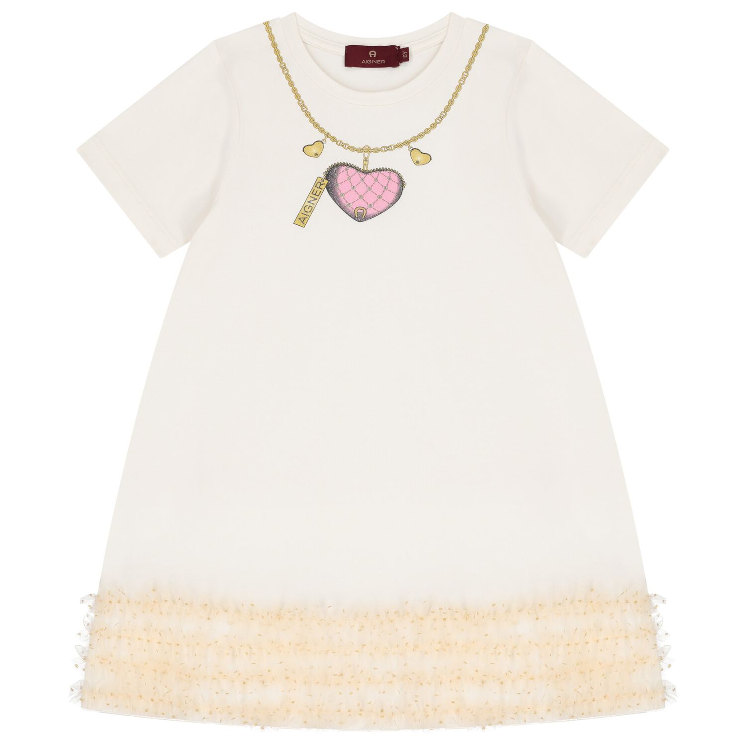 Girls Ivory Heartbag Print Dress, 1, hi-res