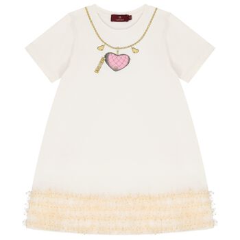 Girls Ivory Heartbag Print Dress
