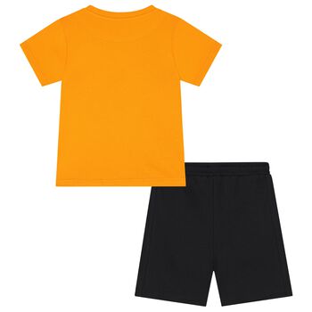 Boys Orange Print Shorts Set
