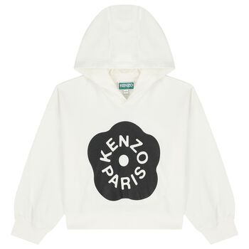 Girls White Boke Flower Logo Hooded Top