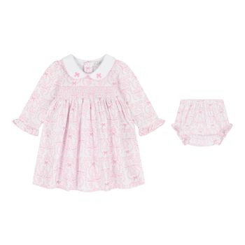  Baby Girls White & Pink Delicate Blooming Bow Dress Set