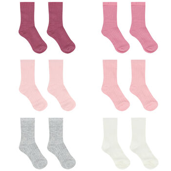 Baby Girls Pink & White Socks (6 Pack)