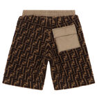 Boys Beige FF Logo Shorts, 1, hi-res