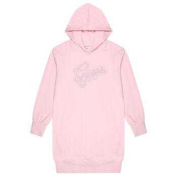 Girls Pink Embellished Logo Hooded Dress