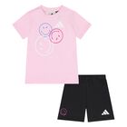 Younger Girls Pink & Black Smiley Logo Shorts Set, 2, hi-res
