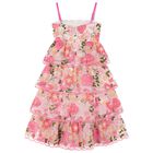 Girls Pink Floral Embroidered Organza Dress, 1, hi-res