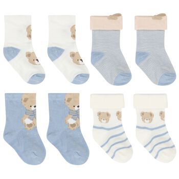 Baby Boys Blue & Ivory Socks ( 4 Pack )