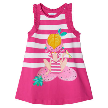 Girls Pink & White Striped Dress