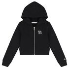 Girls Black Logo Hooded Zip Up Top, 1, hi-res