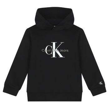 Girls Black Logo Hooded Top