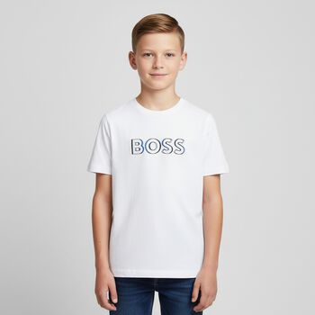 Boys White Logo T-Shirt, 4 Boys White Logo T-Shirt