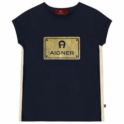 Girls Navy Blue Logo T-shirt