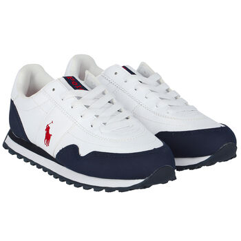 Boys White & Navy Logo Trainers