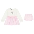 Baby Girls Ivory & Pink Medusa Logo Dress Set, 1, hi-res