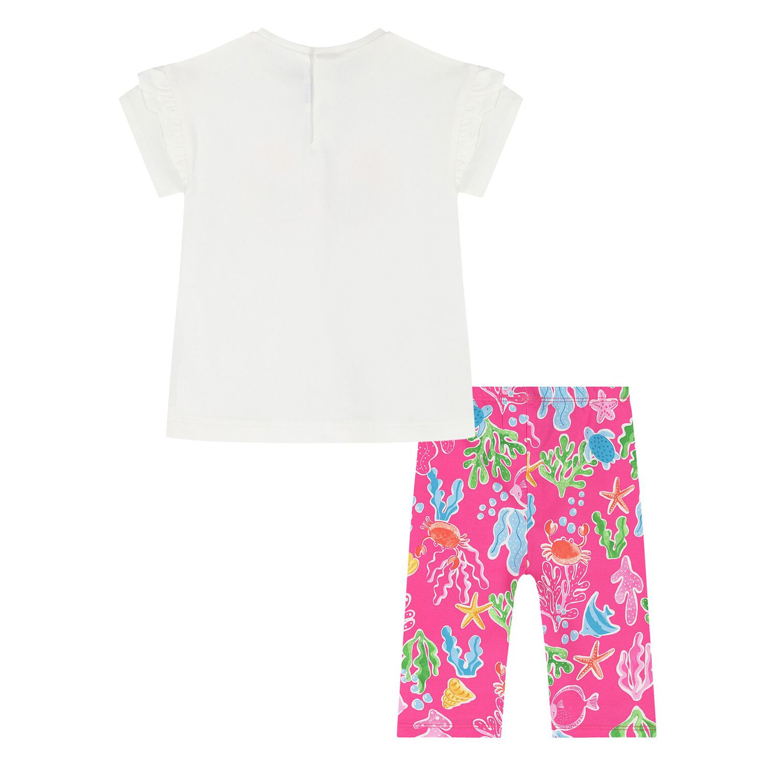 Younger Girls White & Pink  Floral Leggings Set, 1, hi-res
