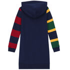 Girls Navy Logo Hooded Dress, 1, hi-res