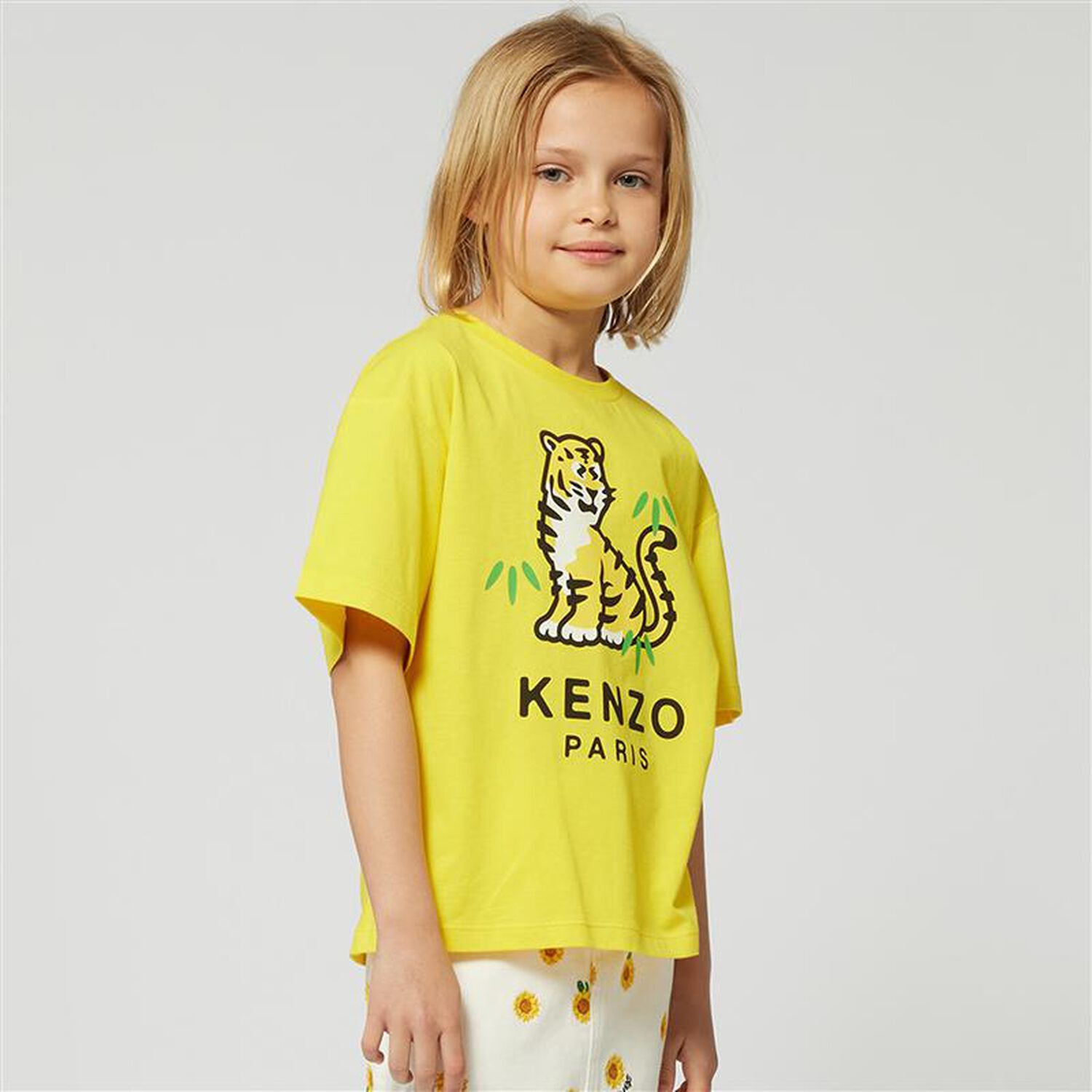 Girls Yellow Tiger Logo T-Shirt, 1, hi-res