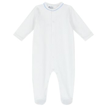 Baby Boys White & Blue Dots Babygrow