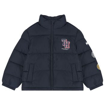 Boys Navy Blue Logo Puffer Jacket