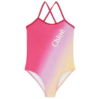 Girls Pink & Yellow Logo Ombre Swimsuit