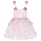 Girls Pink Foral Flared Dress, 1, hi-res