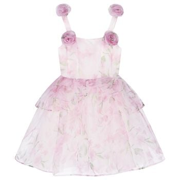 Girls Pink Foral Flared Dress