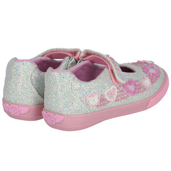 Girls Silver Iridescent Logo Sequin Shoes