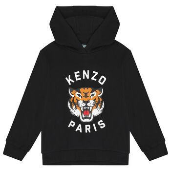 Boys Black Tiger Logo Hooded Top