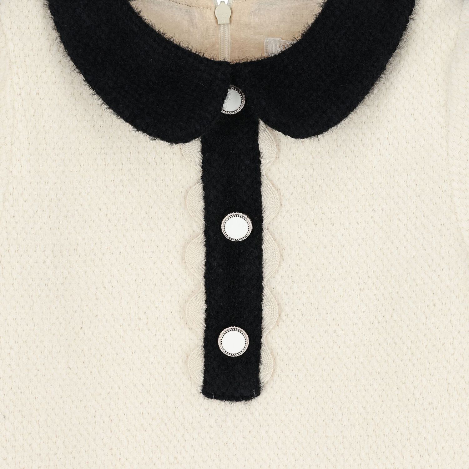 Girls Ivory & Black Weave Dress, 1, hi-res