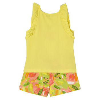 Girls Yellow Embroidered Shorts Set