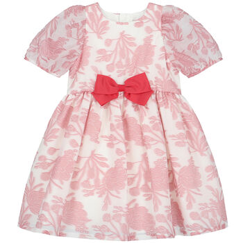 Girls White & Pink Floral Organza Dress