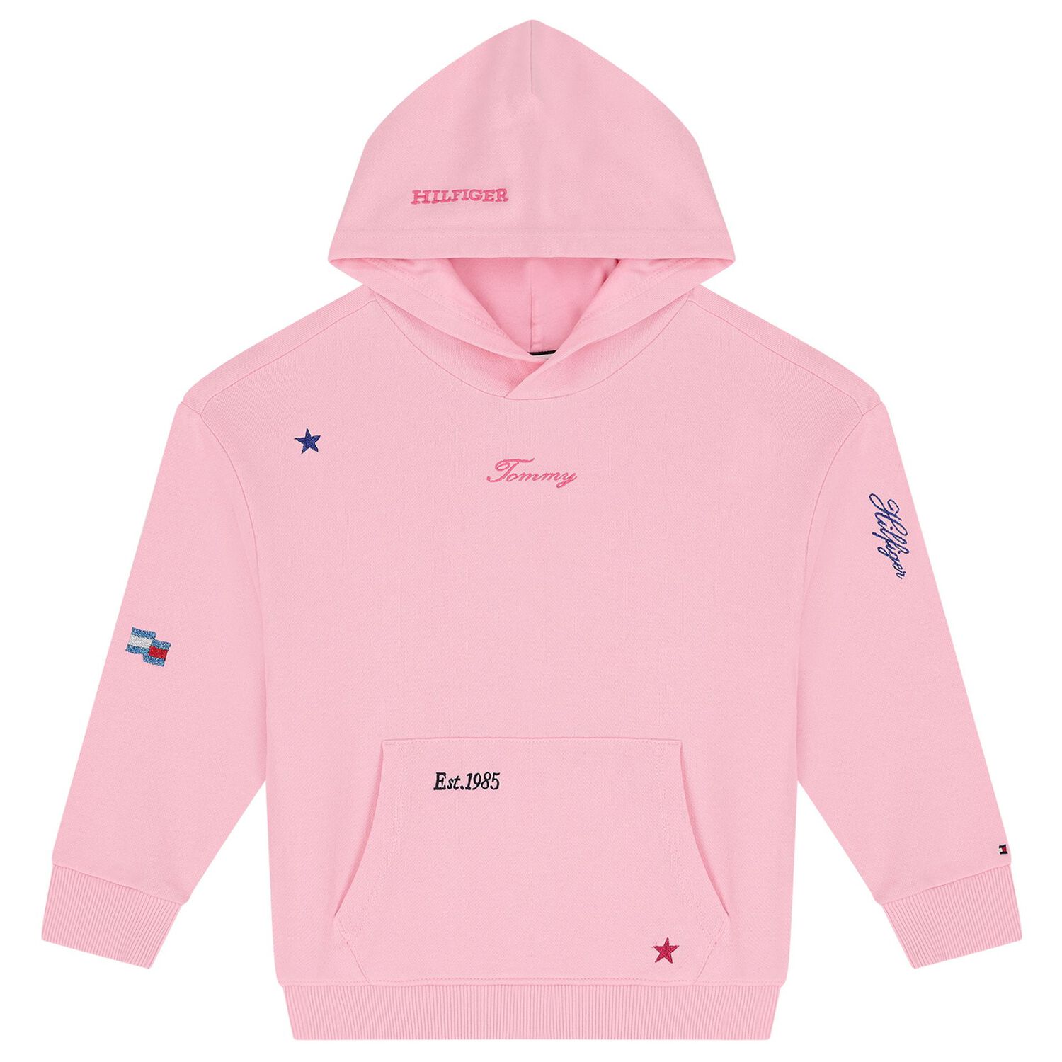 Girls Pink Logo Star Hooded Top, 1, hi-res