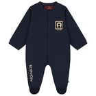 Baby Boys Navy Blue & Gold Logo Babygrow, 2, hi-res