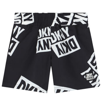 Boys Black & White Logo Swim Shorts